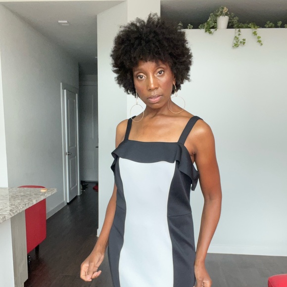 PROJECT RUNWAY, WHITE & BLACK MIDI AFTER-5 DRESS, SIZE LARGE - Picture 3 of 4